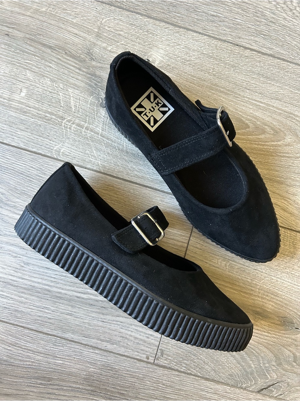 T. U. K. Black Pointed Platform Mary Jane Creepers Size 7